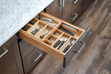 9-CompartmentsTwo-Tier, Double-Level Cutlery Drawer Organizer for 15" Face-Frame Cabinets, Solid Dovetail Construction W/ Blumotion Soft-Close Full-Extension Slides; Maple