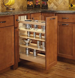 8" 3-Shelf Pullout Organizer with BLUMOTION Soft-Closing Sink and Base Accessories; Maple