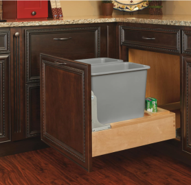 20-1/4" Maple Bottom Mount Waste Pullout with 2-30 Quart Silver Bins Soft-Close/Soft-Open